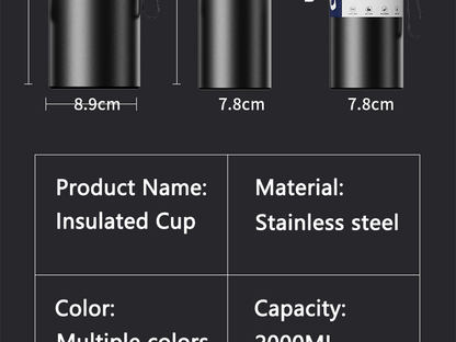 2L Thermal Water Bottle Large Capacity With Straw Stainless Steel Thermos Bottle Cold and Hot Water Bottle Sport Thermos Cup