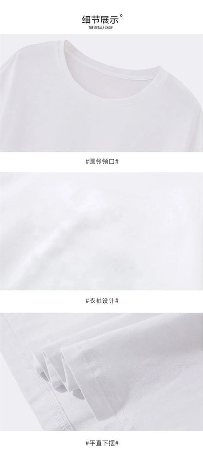 2PCS 100% Cotton Solid T Shirts Men's and Women's Short Sleeve White Tees Casual Breathable Loose Round Neck T-shirt Couple Tops