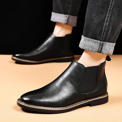 YRZL 39~47 Men Chelsea Boots Brand Retro Comfortable PU Leather Ankle Boots Men 2025 Fashion Black Brown Mens Boots