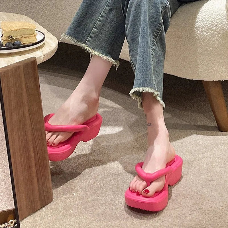 Sweet Womens Wedges Clip Toe Sandals EVA Summer Solid Thick Sole Flip Flops Indoor Outdoor Slip-on Beach Zapatillas