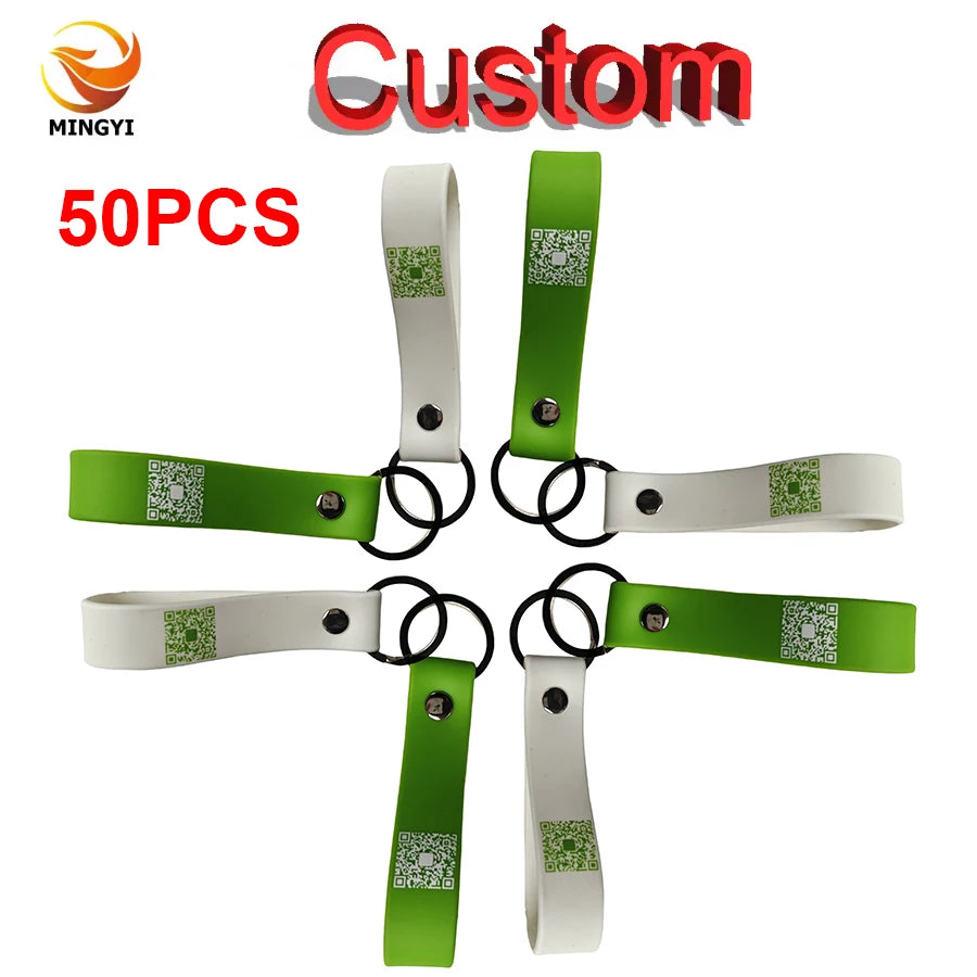 50PCS Custom 20mm Widened Silicone Keyrings Customizable QR Code Personalized Customized Rubber Keychains ID Keytags Car LOGO