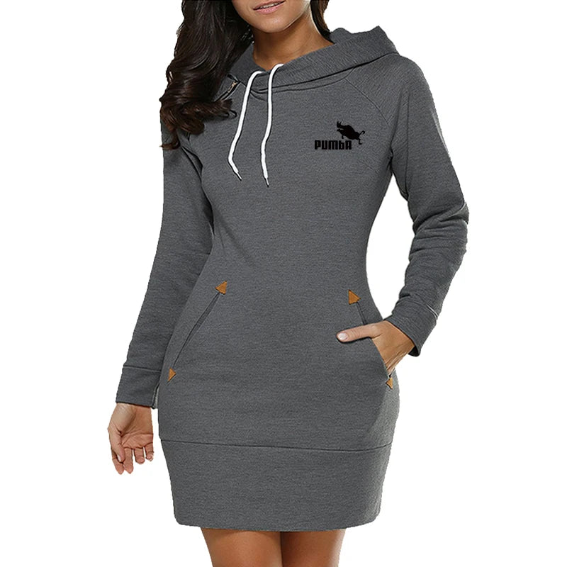 Sweatshirt Womens Dresses Pockets Fashion Casual Zip Neckline Sports Skirt Warm Simple Daily Autumn Hooded Comfort Autumn Winter