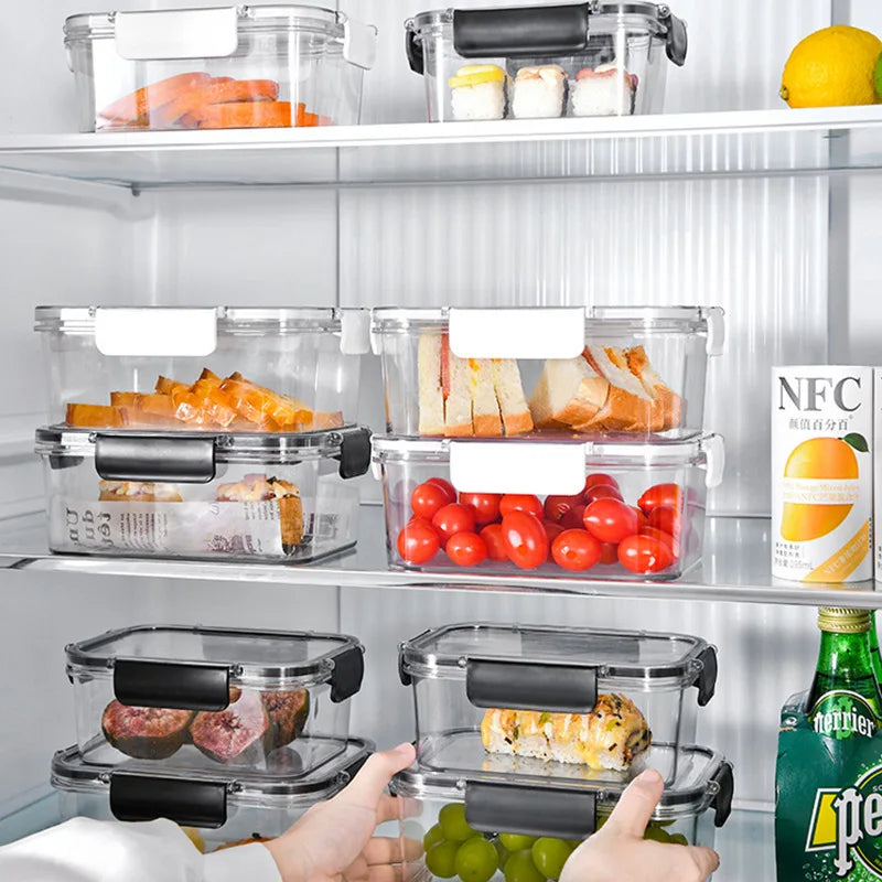 3size Refrigerator Storage Box Clear Sealed Rectangular Fresh Keeping Boxes Food Vegetable Fruit Lunch Box Kitchen Organizer