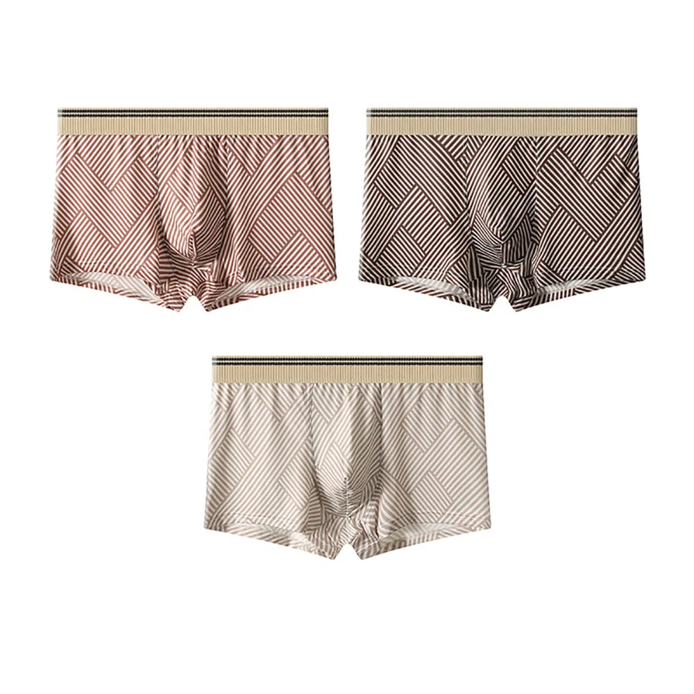 3PCS/Pack Fashion Striped Ice Silk Cool Breathable Men's Panties Comfortable Crotch Boxers Man High Elastic Waistband Underpants