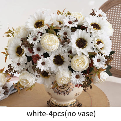 1/4pcs Artificial Peony Sunflower Flowers, Perfect for Room, Home, Office, Wedding, Christmas, Halloween,Thanksgiving,Vase Decor