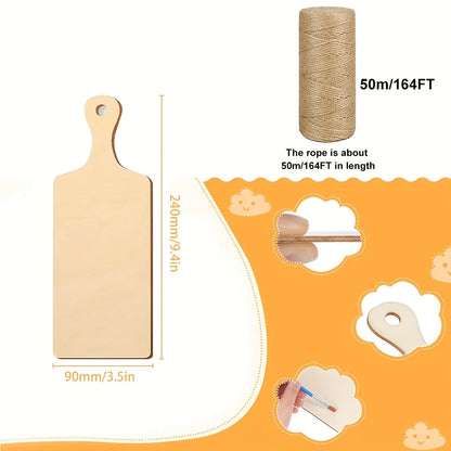 6pc/12pcs/24pcs(long Handle,9.4 x 3.5inch ) 50m Hemp Rope Mini Wooden Cutting Board with Handle Thanksgiving Small Chopping Boar