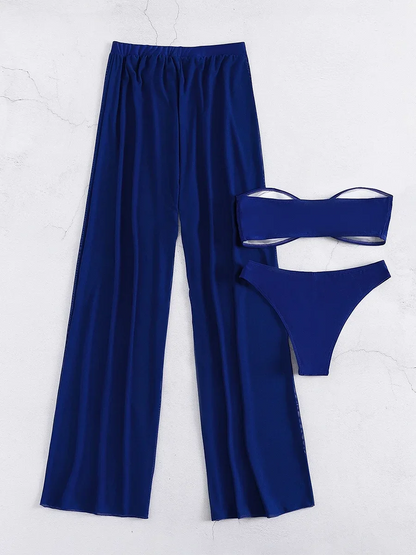 3 Pieces U Wired Bandeau Bikini 2025 Sexy Swimsuit Women & Beach Pants Swimwear Female Beachwear Bathers Bathing Swimming Suit