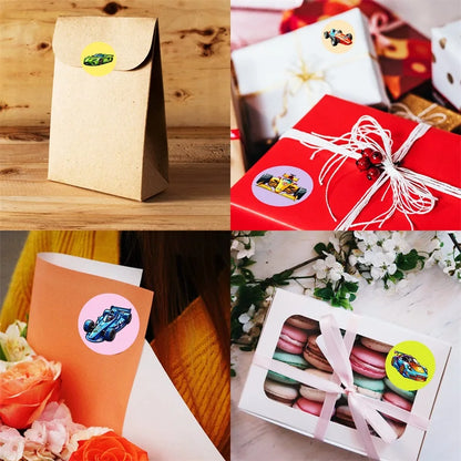 500PCS Cartoon Speed Car Sticky Paper Sticker Labels Thank You Sticker Sealing Stationery Supplies DIY Decoration Scrapbooking