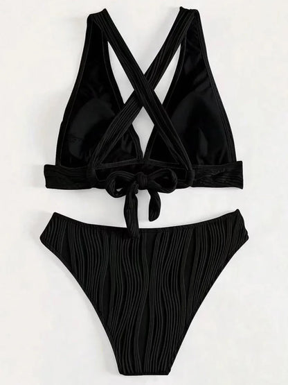 2025 Wrinkled Crinkled Bikini Women Swimwear Female Swimsuit Two-pieces Bikini Set High Cut Bathing Suit Swim Beach Wear Lady