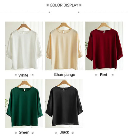 2025 New In Summer Satin Silk Half-Sleeve Tee Tops Basic Solid Women‘s T-Shirt Casual O-neck Thin Shirts Ladies Loose Blouses