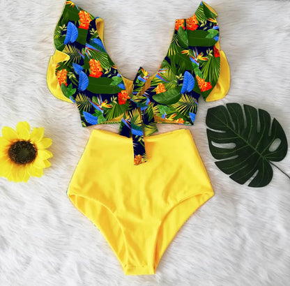 2024 Print Swimwear Women High Waist Bikini Ruffle Swimsuit Push Up Bikinis Set Bathing Suit Beach wear Summer Biquini Female