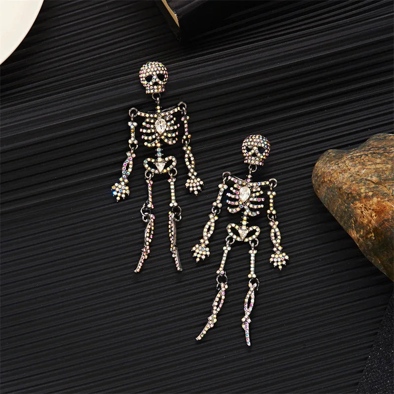 1 Pair Fully Bright Halloween Skull Earrings, Suitable for Daily Wear