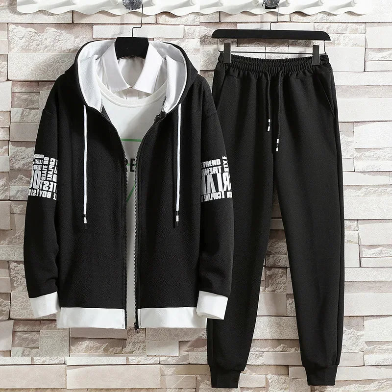 Casual Men's Sport Suit Loose Fit Hooded Cardigan Sweatshirt Pants Set Spring Autumn Season Stylish Outfit