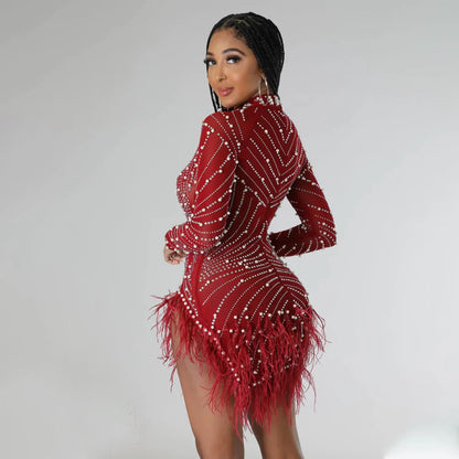 2022 Summer Fashion Sexy Tassel Mesh Embroidered Dress Women Irregular Short Skirt Mid-waist