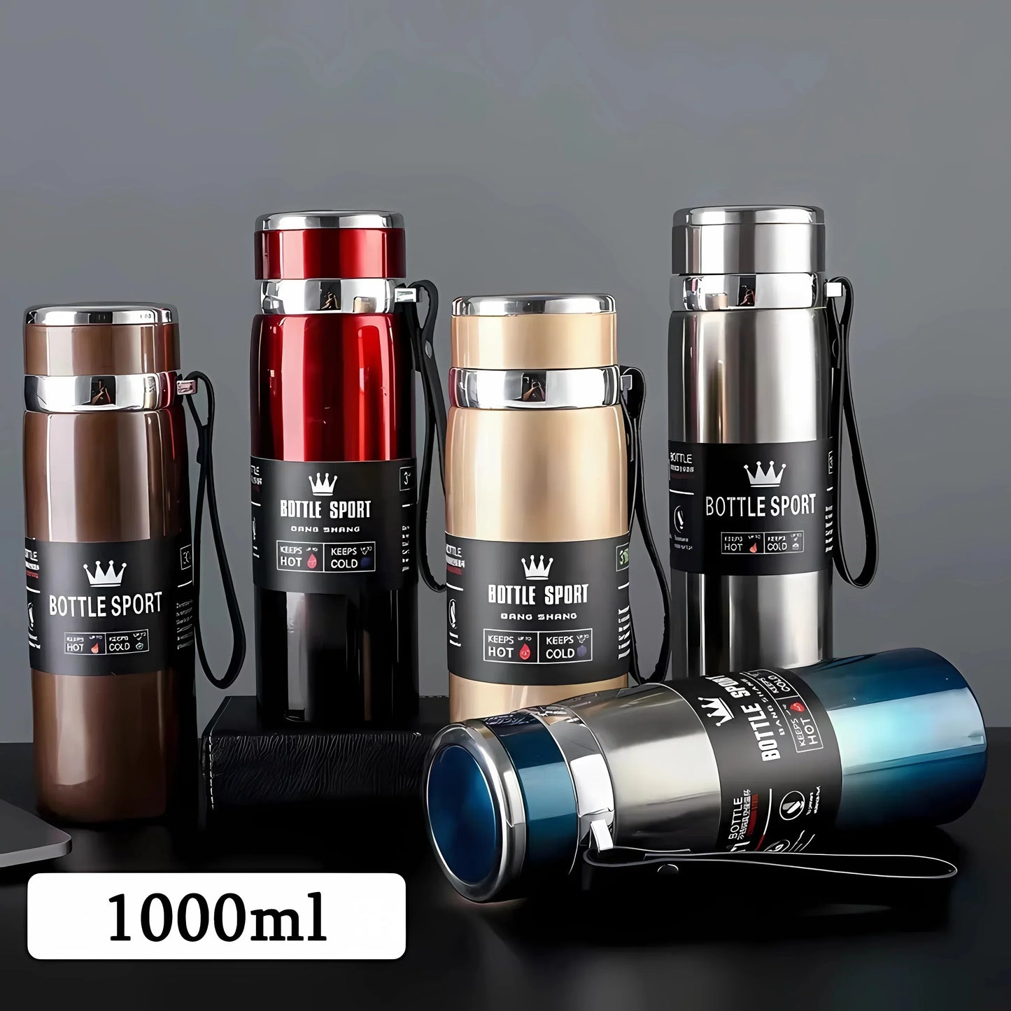 800ML Double Wall Stainles Steel Water Bottle Thermos Bottle Keep Hot and Cold Insulated Vacuum Flask for Sport