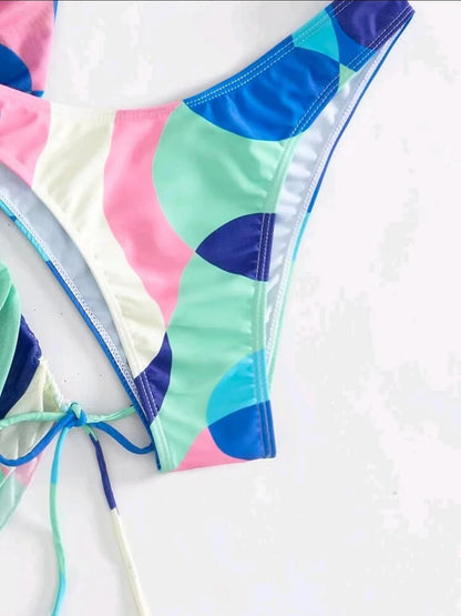 3 Pieces Triangle Halter String Bikini Long Sleeve Swimsuit Women Swimwear Female Bathers Bathing Swimming Swim Suit