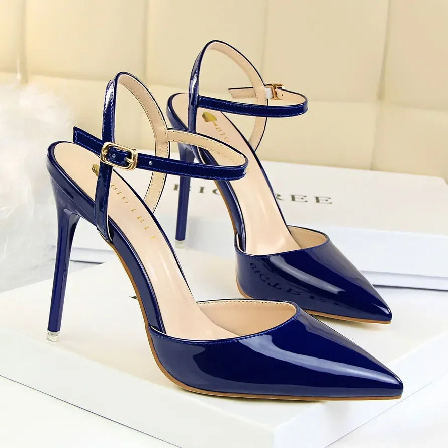 Women 10.5cm High Heels Sandals Lady Metallic Gold Silver Patent Leather Stripper Strap Sandles Wedding Fetish Nightclub Shoes