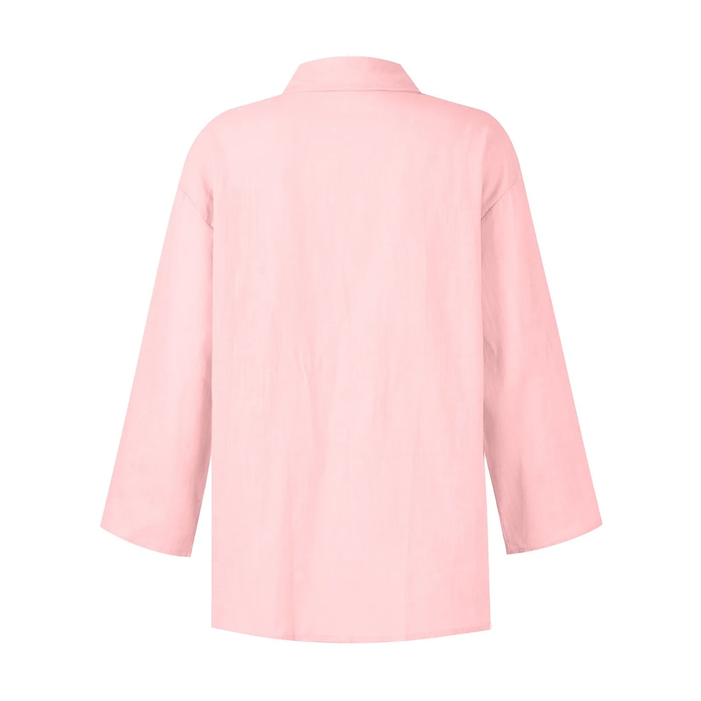 Summer Plus Size Cotton Linen Solid Color Seven-Point Sleeve Shirt V-Neck For Ladies Loose Casual Lightweight Camisas De Mujer