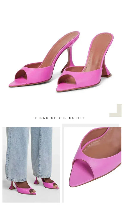 2024 New Pointed Fish Mouth Sandals, Fashionable Women's Shoes, Wine Glasses and Gold Slippers