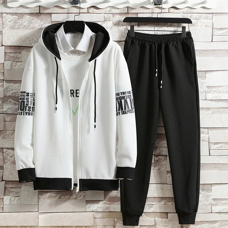 Casual Men's Sport Suit Loose Fit Hooded Cardigan Sweatshirt Pants Set Spring Autumn Season Stylish Outfit