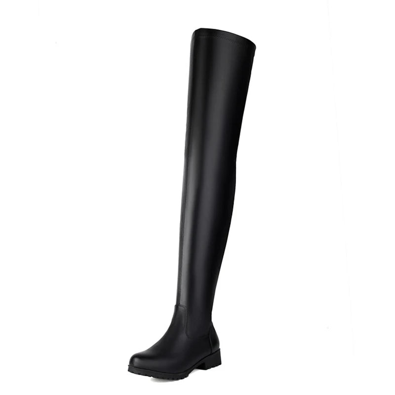 ANOVISHANA New Winter Autumn Over Knee Boots 3.5cm Square Heel Round Toe Leather Thigh High Fashion Big Size 45 46 47 48 US17