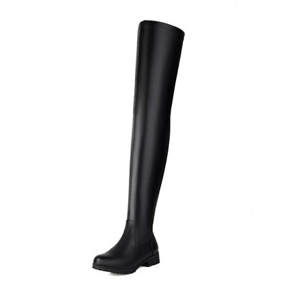 ANOVISHANA New Winter Autumn Over Knee Boots 3.5cm Square Heel Round Toe Leather Thigh High Fashion Big Size 45 46 47 48 US17