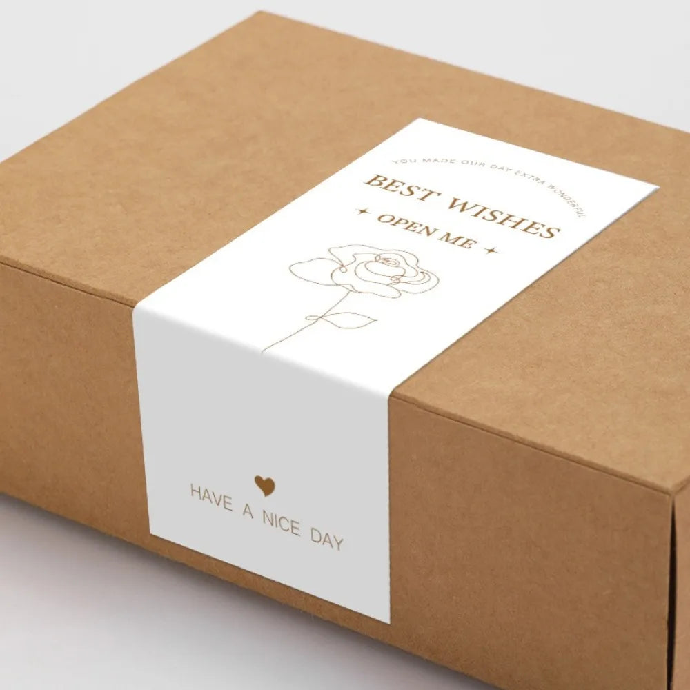 50pcs New Rectangular Thank You Sticker 6x15cm Handmade Gift Box Package Decor Flowers Pattern Stickers for Birthday Wedding