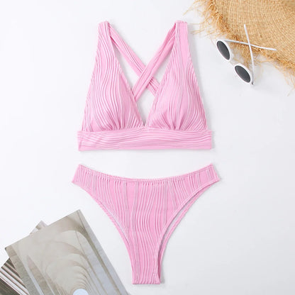 2025 Wrinkled Crinkled Bikini Women Swimwear Female Swimsuit Two-pieces Bikini Set High Cut Bathing Suit Swim Beach Wear Lady