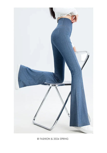 2024 New Women's Denim Shark Pants Outerwear Thin Leggings Bell-Bottom Tummy Control Underwear Summer Fashion