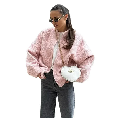 Wolfeel Women's Chic Short Fur Jackets Loose Casual Cardigan Female  Autumn Winter Thick Warm Fashion Solid Color Short Coat