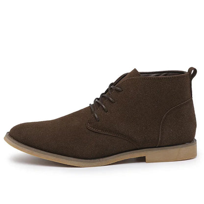 British Style Brown Men’s Suede Leather Boots Comfort Chelsea Boots Men Lace-Up Pointed Ankle Boots For Men botas para hombre