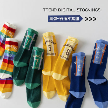 4 Pairs Children's Long Socks Boys Geometric Tennis Socks Soccer Socks Autumn Winter Teenager Basketball Socks Knee Sock