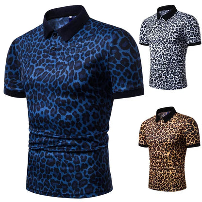 3 Colors!Men's Leopard Print Breathable Short-sleeved Shirt Fashion Lapel T-shirt Thin Casual Top Shirts for Men
