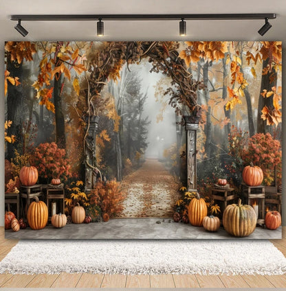 Autumn Backdrop Maple Pumpkin Maple Leaves Forest Haystack Harvest Thanksgiving Baby Portrait Photography Background Photobooth