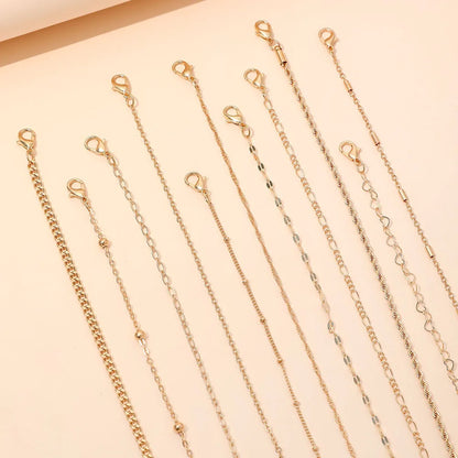 11pcs/Set Stylish Simple Punk Style Heart Beaded Splicing Hollow Chain Bracelet Set Suitable For Women's Daily Wear Gift Giving