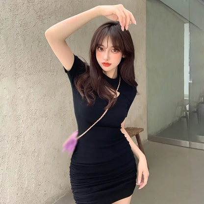 Women Sundress Pleated Vestido Mini Dress Summer Sexy Party Black Bandage Bodycon Pencil Dress Elegant  Female Vintage Vestidos