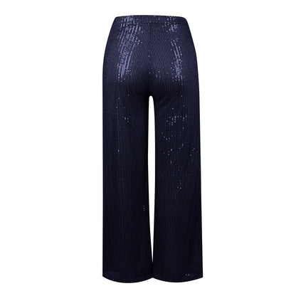 Women's Fashion Solid Color High Waist Sequin Side Zipper Draped Wide Leg Pants Pants for Women Women’s Pants Women’s Pants 2024