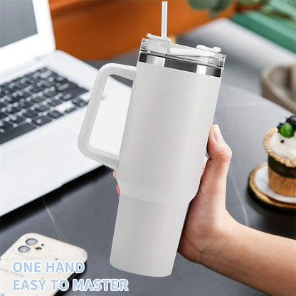 40oz 304 Stainless Steel Insulated Water Bottle,Thermal Coffee Car Cup, Cold Hot Mugs Vacuum Flask With Handle Straw,For Sport