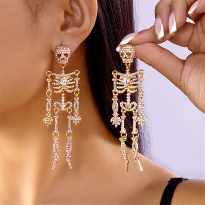 1 Pair Fully Bright Halloween Skull Earrings, Suitable for Daily Wear