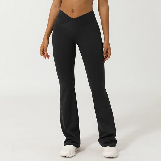 Women Cross Waist Fitness Breathable Yoga Training Gym Outdoor Dance Sport Flare Pants