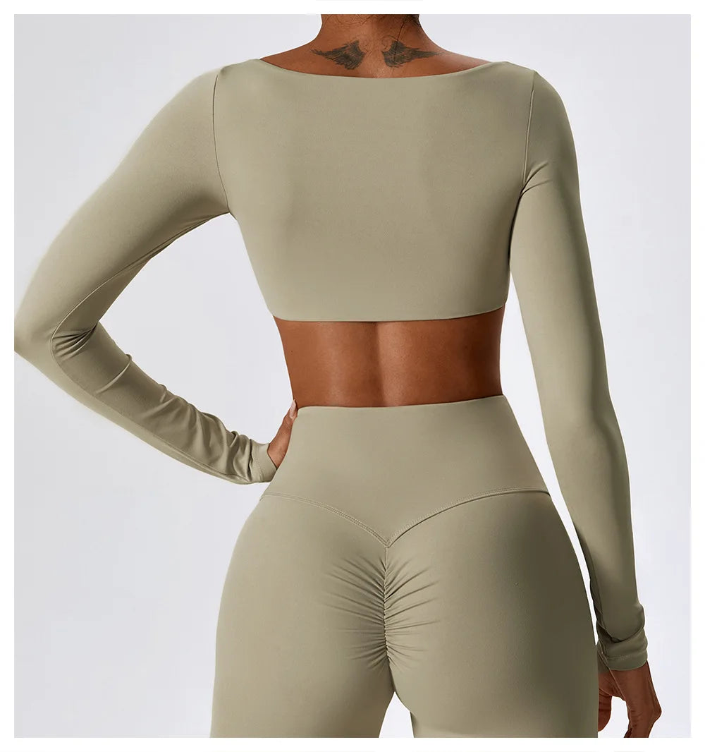 Women Sport Seamless Tops Long Sleeve Breathable Workout Slim T Shirts Athletic Running Gym Push-up Running Fitness Yoga Tops