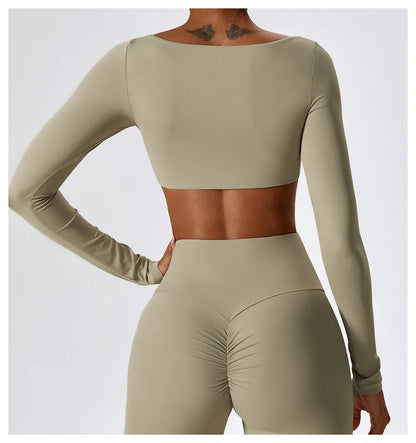 Women Sport Seamless Tops Long Sleeve Breathable Workout Slim T Shirts Athletic Running Gym Push-up Running Fitness Yoga Tops