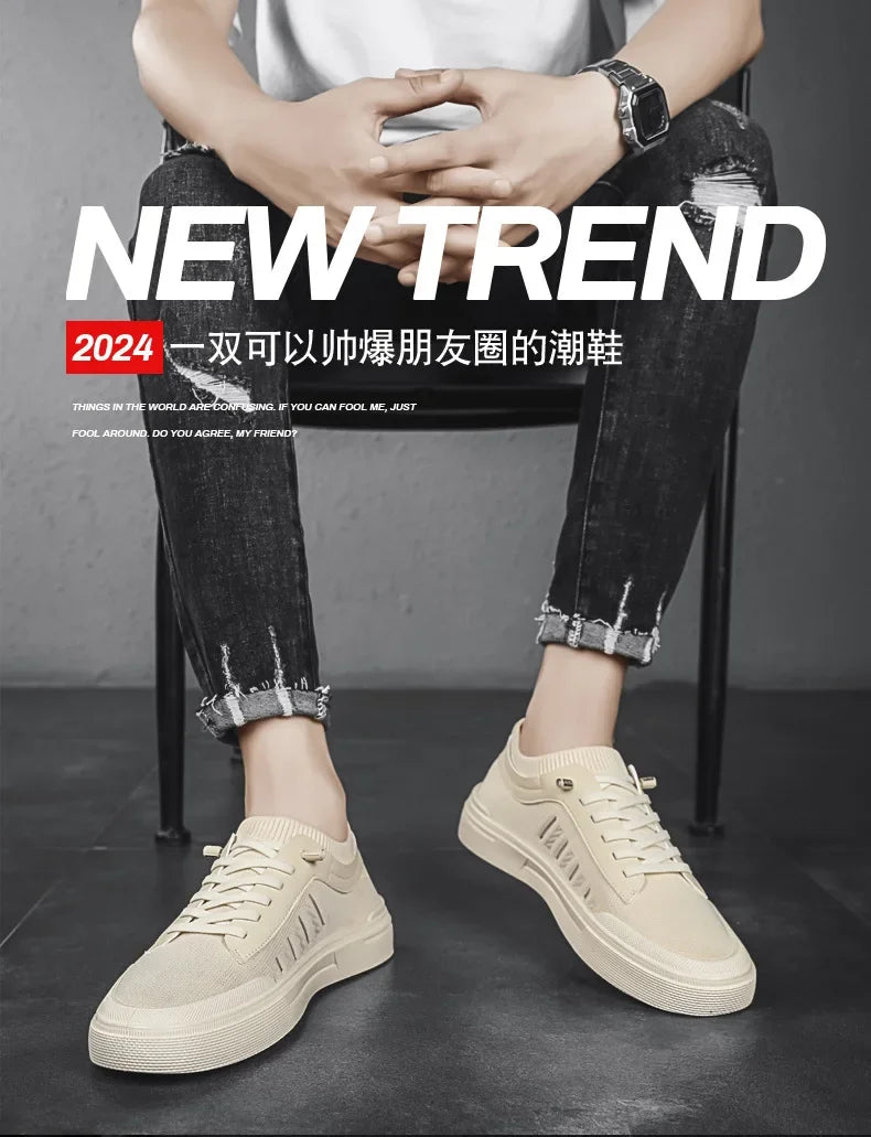 Summer Casual Sneakers for Men Breathable Loafers Lightweight Round Head Solid Colour Non-slip Flats Zapatillas Para Hombres