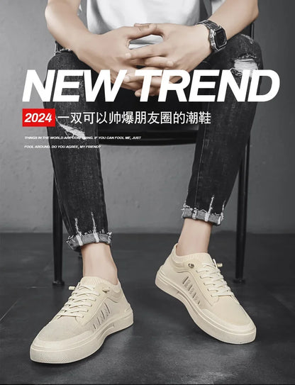 Summer Casual Sneakers for Men Breathable Loafers Lightweight Round Head Solid Colour Non-slip Flats Zapatillas Para Hombres