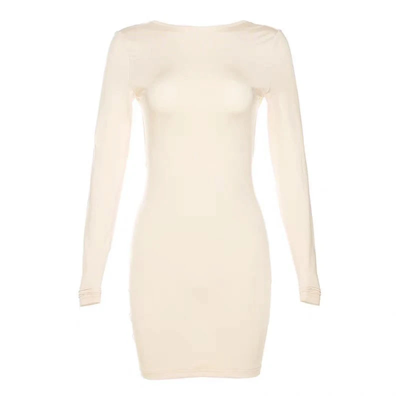 Backless Women Dress Full Sleeve Sexy Solid Fashion Slim Bodycon Ladies Eveing Party Prom Robe New In Clothes Mini Dress Skinny