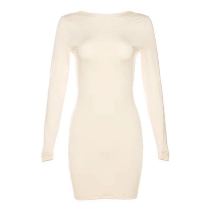 Backless Women Dress Full Sleeve Sexy Solid Fashion Slim Bodycon Ladies Eveing Party Prom Robe New In Clothes Mini Dress Skinny