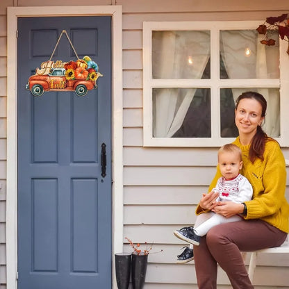 Autumn Pumpkin Welcome Sign - Rustic Wood 'Hello Fall' Hanging Decoration for Thanksgiving, Porch, Home Wall Indoor/Outdoor