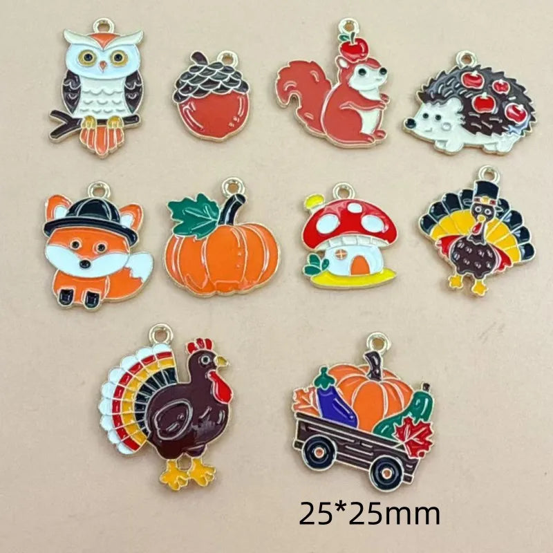 10pcs Enamel Thanksgiving Cake Pumpkin Sunflower Charms for Earrings Bracelets Pendants Making DIY Jewelry Accessories