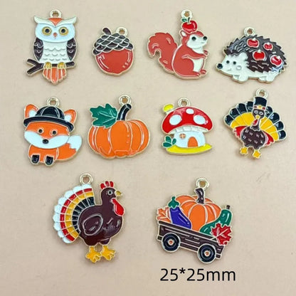 10pcs Enamel Thanksgiving Cake Pumpkin Sunflower Charms for Earrings Bracelets Pendants Making DIY Jewelry Accessories