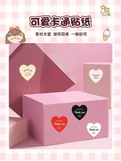 500pcs/roll New Red Heart Thank You Stickers Cute Heart-shaped Decorative Seal Labels for Wedding, Party Gifts, Business Package